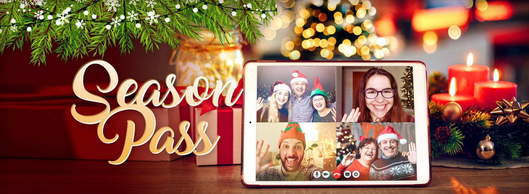 Photo fo a family celebrating Christmas online with family members in a chat